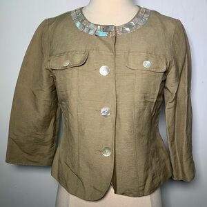 Ruby Rd. Linen Blend Jacket Women's size 4 P Tan Shell Button Accent